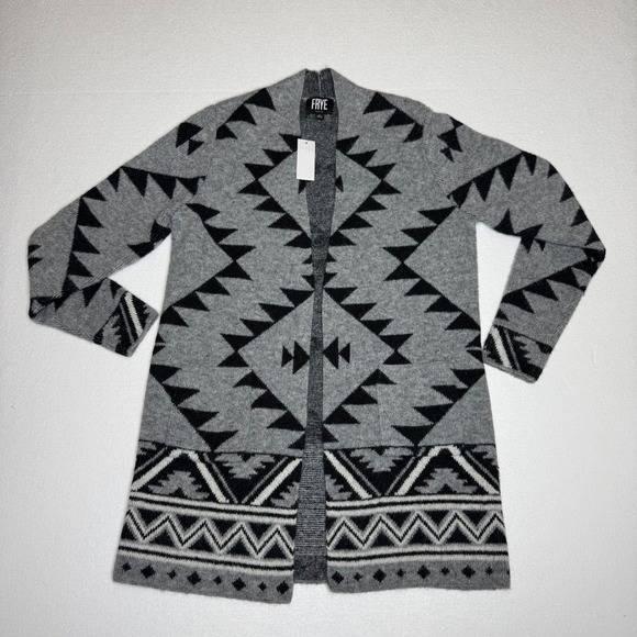 Frye Sweaters - NWT FRYE Geometric Southwest Aztec Open Front Sweater Womens Medium Grey Black‎